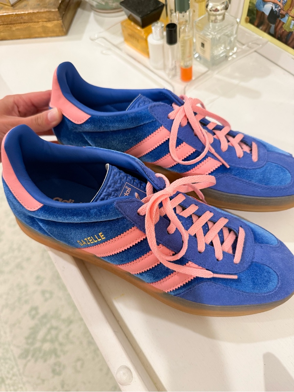 adidas Gazelle Blue and light Pink Suede Sneakers